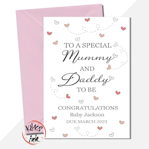Mama en papa zwangerschap felicitatiekaart, mama en papa-kaart, in verwachting van een baby, gepersonaliseerde felicitatiekaart nieuwe ouders