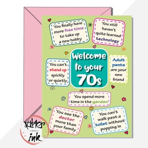 Bienvenue dans vos années 70, 70e, 71e, 72e, 73e Grande carte de joyeux anniversaire A5 amusante, vieillissement, années 70, sarcasme, humour - ajoutez un message