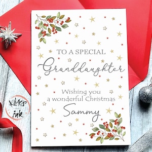 "Enkelin personalisierte Weihnachtskarte ""To a special Granddaughter have a wonderful Christmas"" Optionen: Freund Freundin Mann Frau."