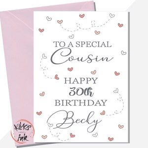 Carte d'anniversaire personnalisée cousine, tout âge/parenté 16e 18e 21e 25e 30e 40e 50e 60e
