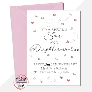 Tarjeta de aniversario para hijo y nuera, feliz aniversario para hijo y nuera (o yerno) cualquier año: 1.º, 2.º, 3.º, 4.º, 5.º, 10.º