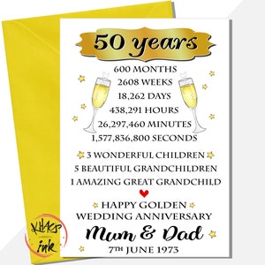 パーソナライズされた 50 周年記念カード、母と父の記念カード、夫へ、妻へ、600 か月、2608 週間、人生の節目