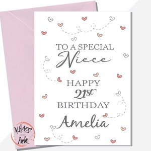 Carte d'anniversaire personnalisée spéciale nièce tout âge/parenté 16e 18e 21e 25e 30e 40e 50e 60e