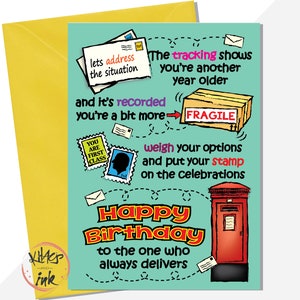 Postman Funny birthday card, mail man, delivery driver, the one who always delivers Happy Birthday  Postie