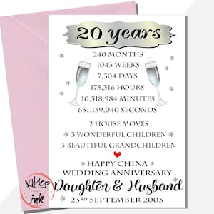 Carte personnalisée du 20e anniversaire de la Chine, Carte d'anniversaire de ma fille, Fils, À mon mari, À ma femme, 240 mois, 1043 semaines, étapes importantes de la vie
