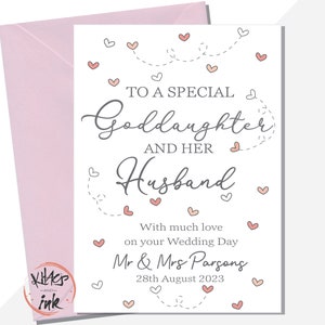 Wedding Day card Goddaughter and Husband, Congratulations on your Wedding Day to a special Goddaughter and Husband, Personalised Mr & Mrs image 1