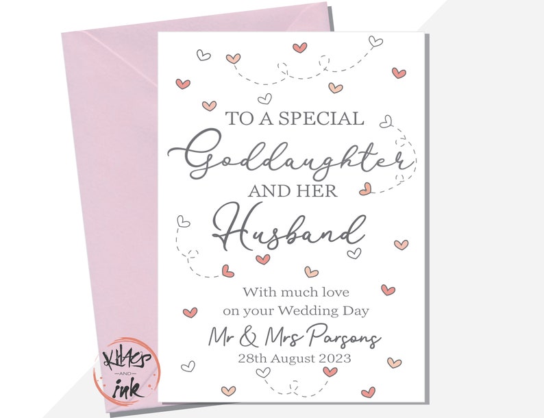 Wedding Day card Goddaughter and Husband, Congratulations on your Wedding Day to a special Goddaughter and Husband, Personalised Mr & Mrs image 1