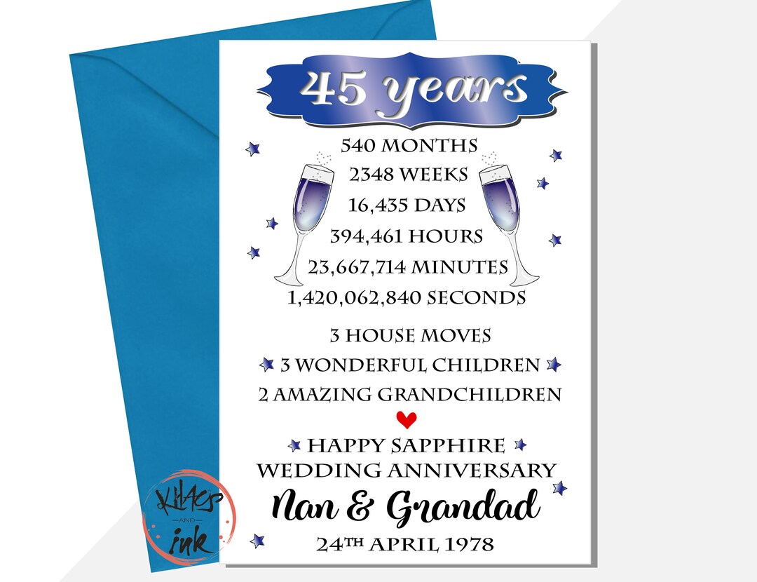 Personalised 45th Sapphire Anniversary Card, Mum and Dad Anniversary ...