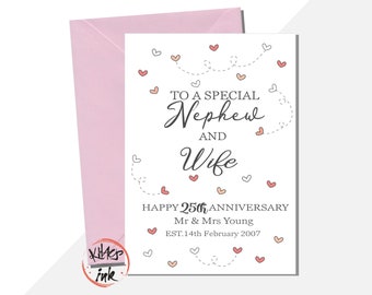 Nephew and his Wife Anniversary card, Personalised Happy Anniversary Nephew and Wife, any year- 1st 2nd 3rd 4th 5th 10th 20th 25th 30th