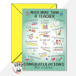Tarjeta de felicitación personalizada para el maestro 'Mucho más que un maestro' roles escolares reconocimiento-promoción nuevo trabajo mentor director principal principal