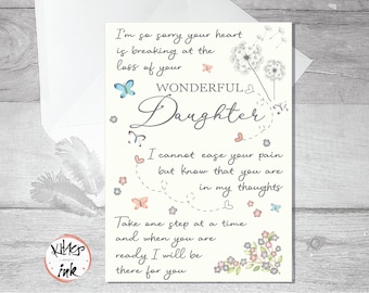 Sympathy card Daughter bereavement, thinking of you, condolences card, sorry for your loss of your Daughter, Stepdaughter, Daughter-in-law