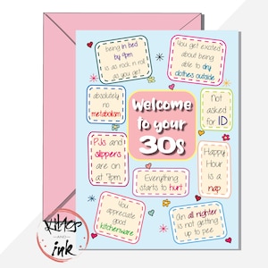 Bienvenue dans la trentaine, grande carte de joyeux anniversaire A5 amusante, vieillissement, 30 30, sarcasme, plaisanteries, humour, 31, 32 33 - ajouter un message