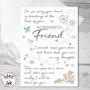 Carte de sympathie Deuil d'un ami, une pensée pour vous, condoléances, désolé pour la perte d'un ami, pas de mots, une étape à la fois