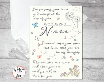 Sympathy card Niece bereavement, thinking of you, condolences card, sorry for your loss of your Niece, there are no words