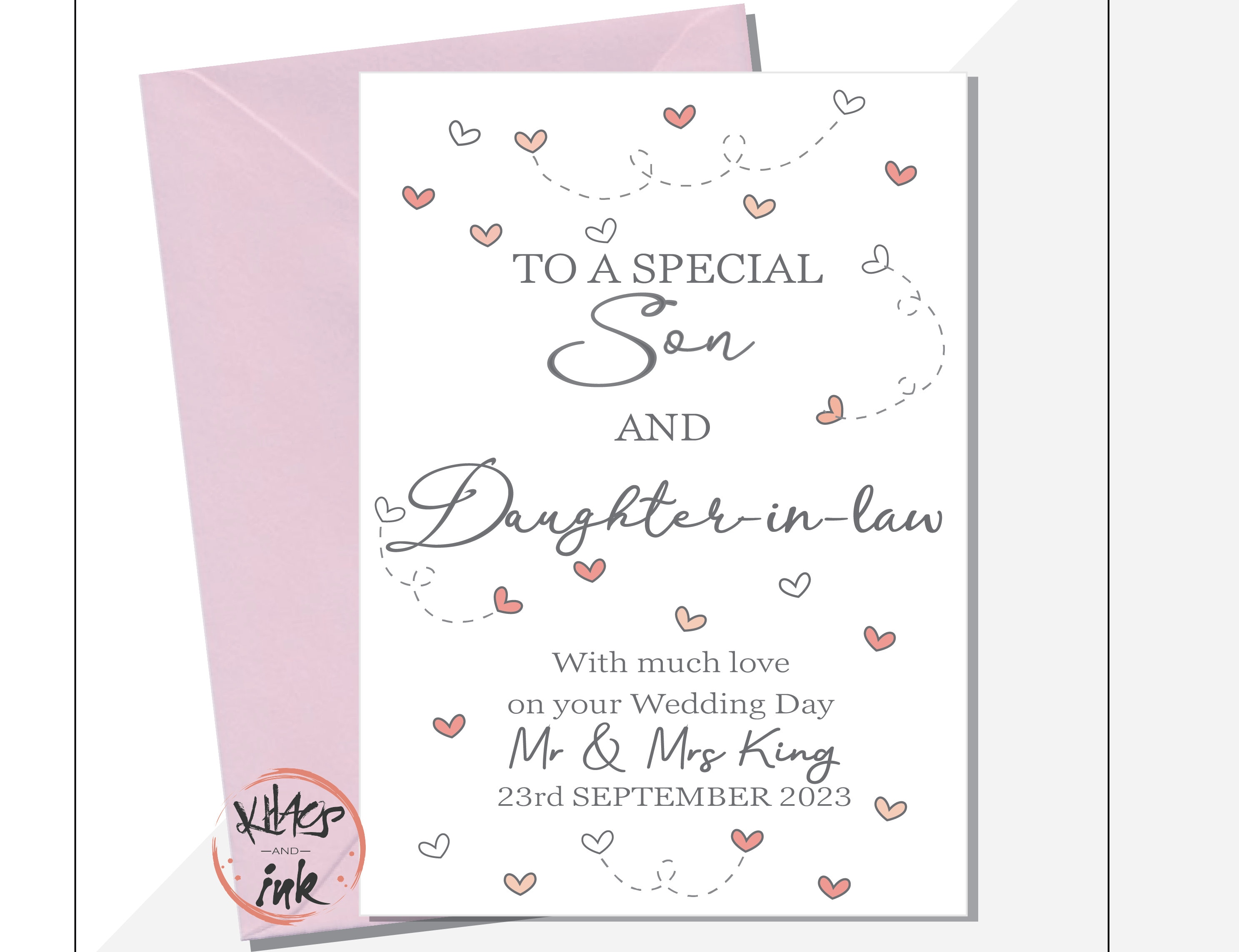 Wedding Day card Son and Daughter in law, Congratulations on your Wedding Day Son and Daughter in law, Personalised Mr and Mrs with date