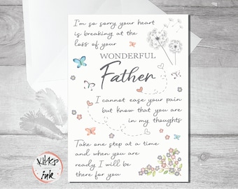 Sympathy card Father bereavement, thinking of you condolences, sorry for the loss of your Dad, stepfather, stepdad, father-in-law, Godfather