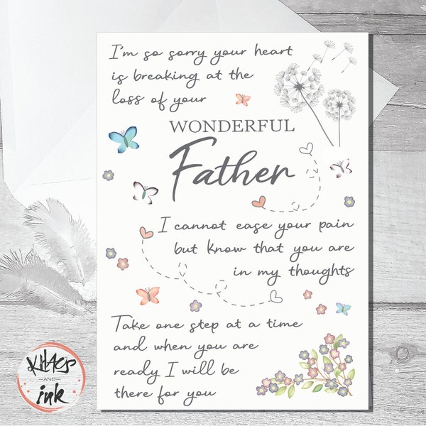 Sympathy card Father bereavement, thinking of you condolences, sorry for the loss of your Dad, stepfather, stepdad, father-in-law, Godfather