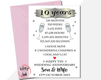 Buy Personalised 10th Tin Anniversary Card, Daughter Anniversary