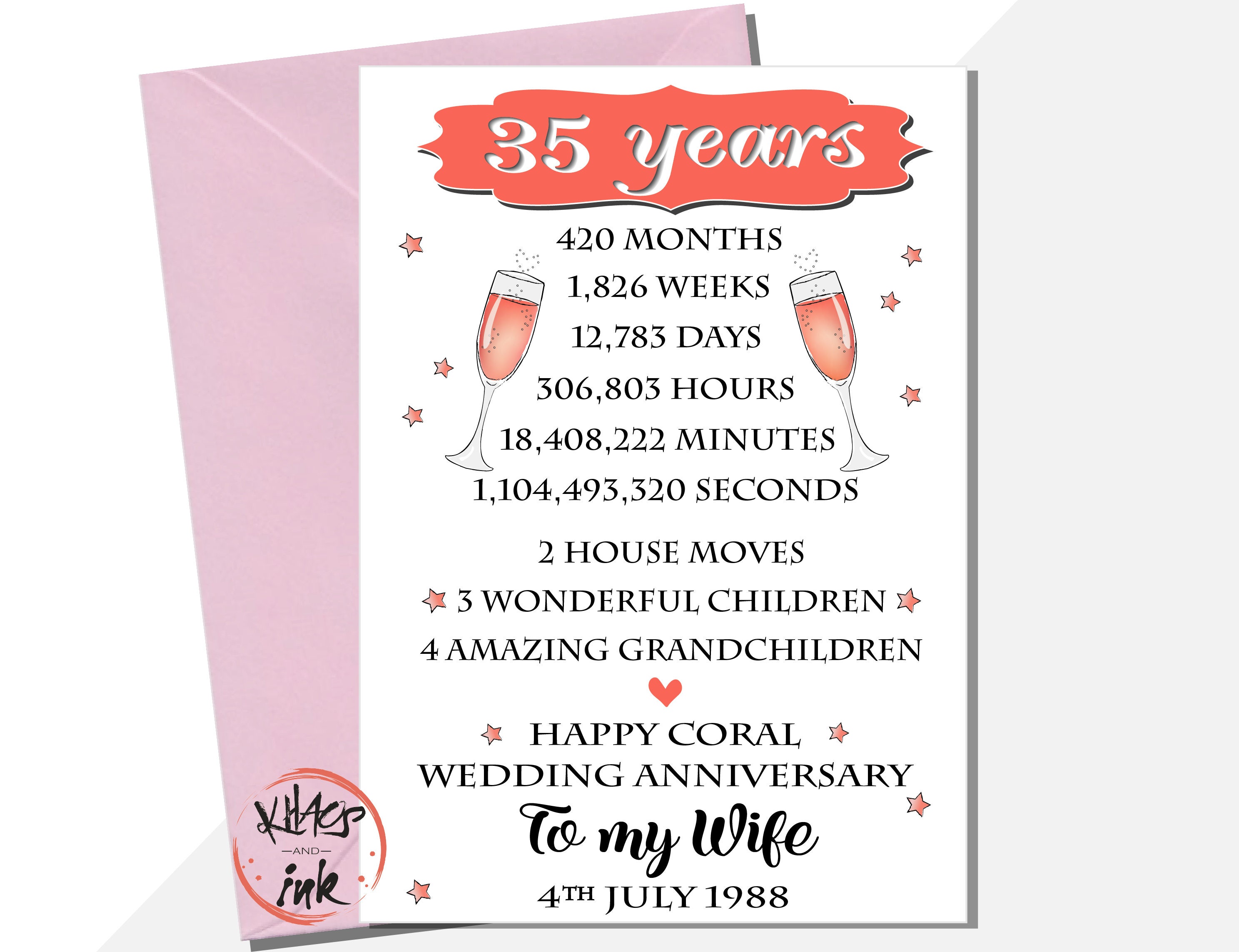 Personalised 35th Coral Anniversary Card, Mum and Dad
