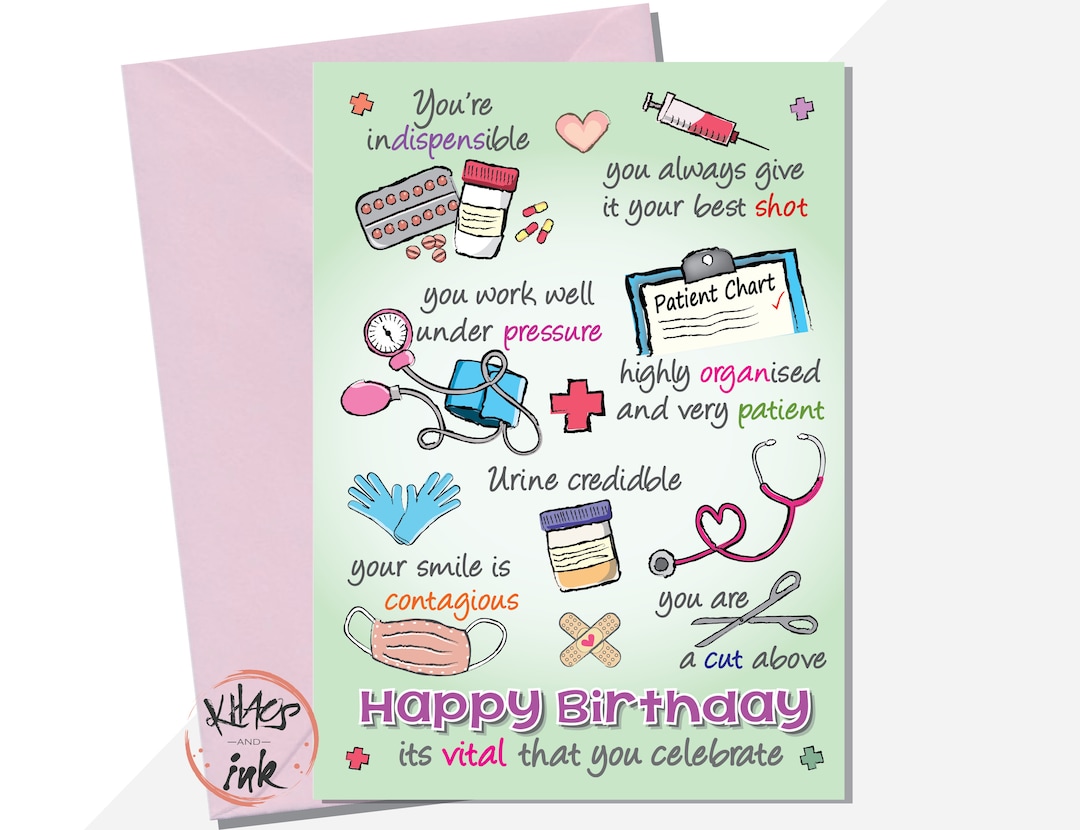 Nurse Birthday Card, Funny, Puns, Its Vital You Celebrate, Doctor ...