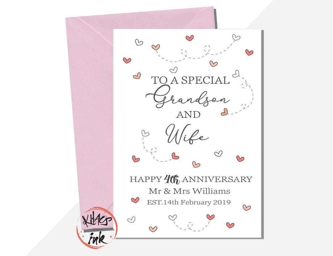ICG Grandson & Wife Anniversary Card - Chapagne, Present & Pink Roses