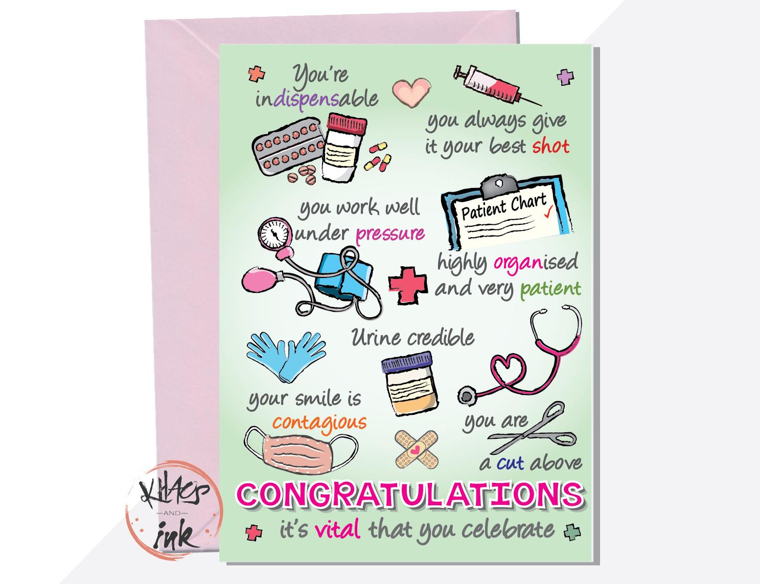 Krankenschwester-Abschlusskarten – „Congratulations You Survived Nursing School“, 10,2x15,2 Cm Mit Umschlag