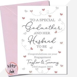 Tarjeta de compromiso para madrina y futuro esposo, felicitaciones por su compromiso madrina y futuro esposo (o prometida)