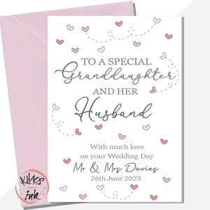 Cartão do dia do casamento, neta e marido, parabéns pelo dia do casamento, neta e marido, senhor e senhora personalizados com data
