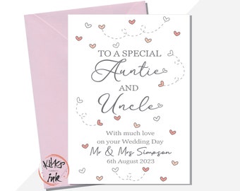 Wedding Day card Auntie and Uncle, Congratulations on your Wedding Day Aunty and Husband, Personalised Mr and Mrs with date