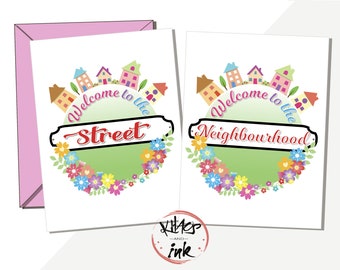 Welcome to the street card, welcome to the neighbourhood, house move, congratulations new home,  housewarming card, welcome new neighbours