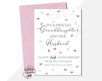 Granddaughter and Husband Anniversary card, Happy Anniversary Granddaughter and her husband , any year - 1st, 2nd, 5th, 10th, 20th, 25th