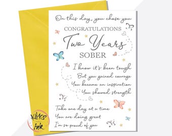 TWO years sobriety card, two years sober, recovery card, soberversary, celebrate, support, two years sober anniversary