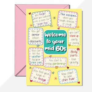 Welkom bij je jaren 60, 64, 65 66 grote A5 grappige gelukkige verjaardagskaart, oud worden, midden jaren zestig, sarcasme, scherts, humor - bericht toevoegen