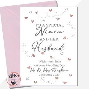Trouwkaart nicht en man, gefeliciteerd met je trouwdag nicht en man, gepersonaliseerde heer en mevrouw met datum