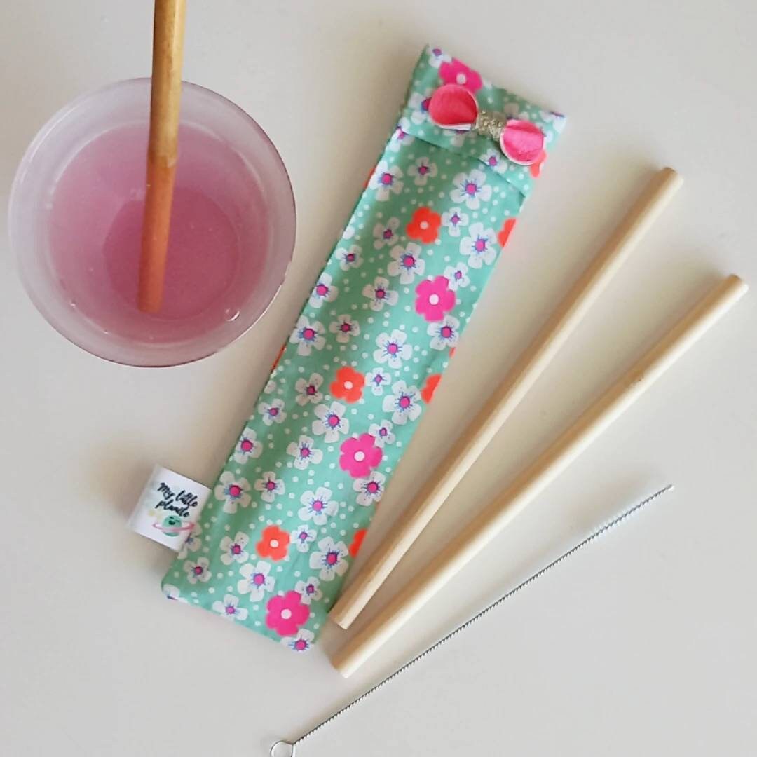 Pailles Réutilisables et Leur Étui de Transport en Tissu - Zéro Déchet