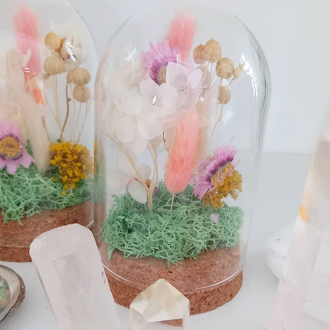 Composition de Fleurs Séchées et Cloche en Verre