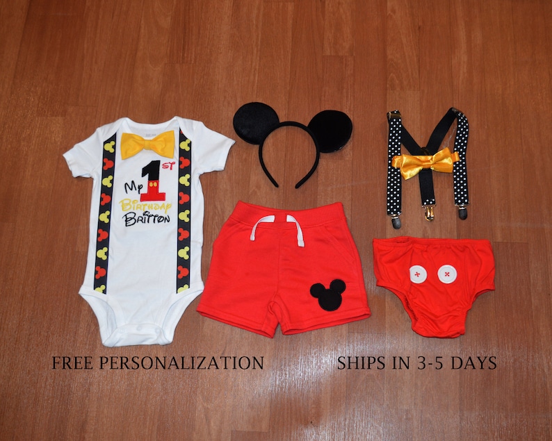 Mickey Mouse Inspired Birthday Outfit and Smash Cake Outfit Bundle