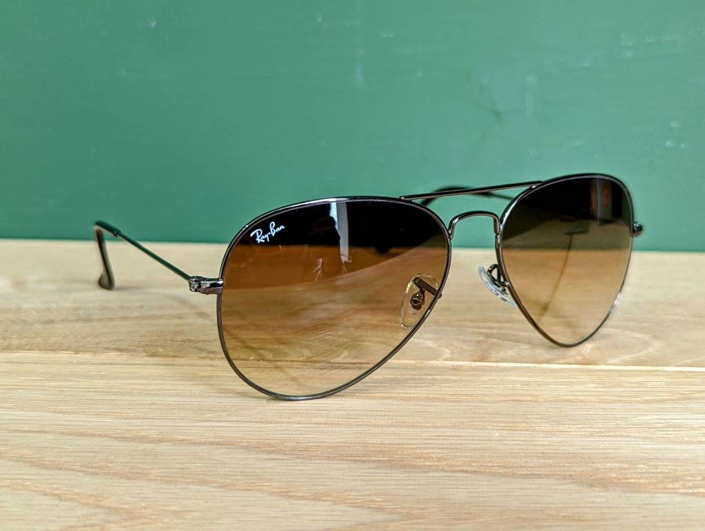 Ray-ban Aviator Gunmetal Sunglasses With Brown Gradient Lenses - Etsy