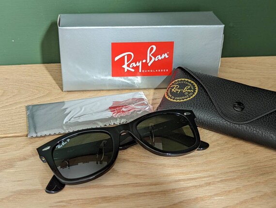 Ray Ban Wayfarer Classic Black Sunglasses Green G 15 Polarized Etsy