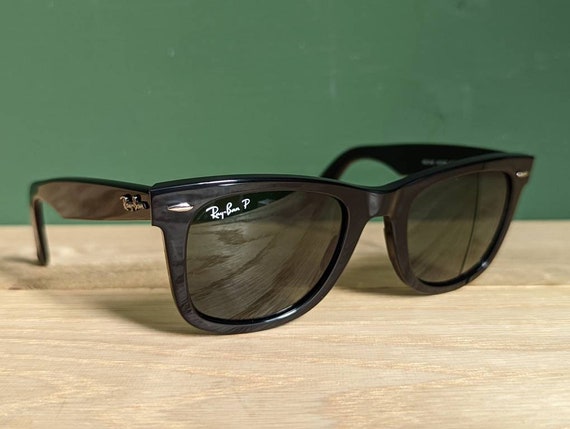 Ray Ban Wayfarer Classic Black Sunglasses Green G 15 Polarized Etsy
