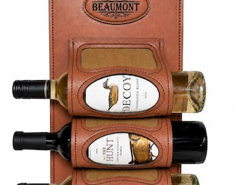 Barrelhouse Reserve Leather Wine Rack | Wall Mounted Wine Storage | Wicket & Craig Harness Leather | Wine Lover Gift | Rustic Modern Decor