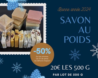 Lot de savons saponifiés à froid vendu par  500 g fins de séries défaut d'aspect entames