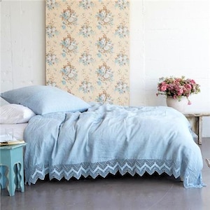Rachel Ashwell Couture Indigo Cluncy Lace Twin Duvet Shabby Chic New