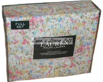 Ralph Lauren Loire Floral Watercolor 4P Full Sheet Set Cotton Pink Blue Multi Etsy