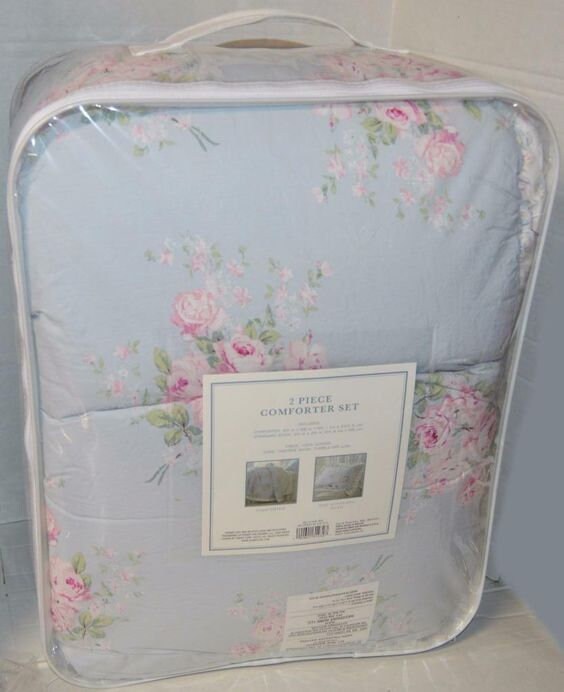 SIMPLY SHABBY CHIC Misty Blue Floral Roses Twin Comforter Set Etsy