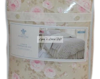 SIMPLY SHABBY CHIC Dutchess Blossom Twin Comforter Set Beige With Pink Roses New