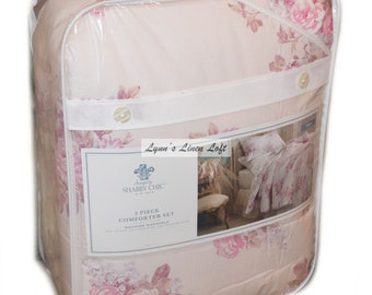 SIMPLY SHABBY CHIC Pink Blush Bouquet Floral 2PC Twin Comforter Set New Cotton