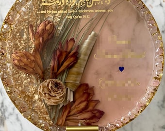 Bandeja de resina personalizada con flores naturales - 10 x 2 pulgadas