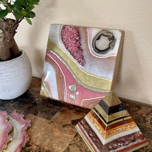 Pink Geode with Agate Slice - Resin Painting