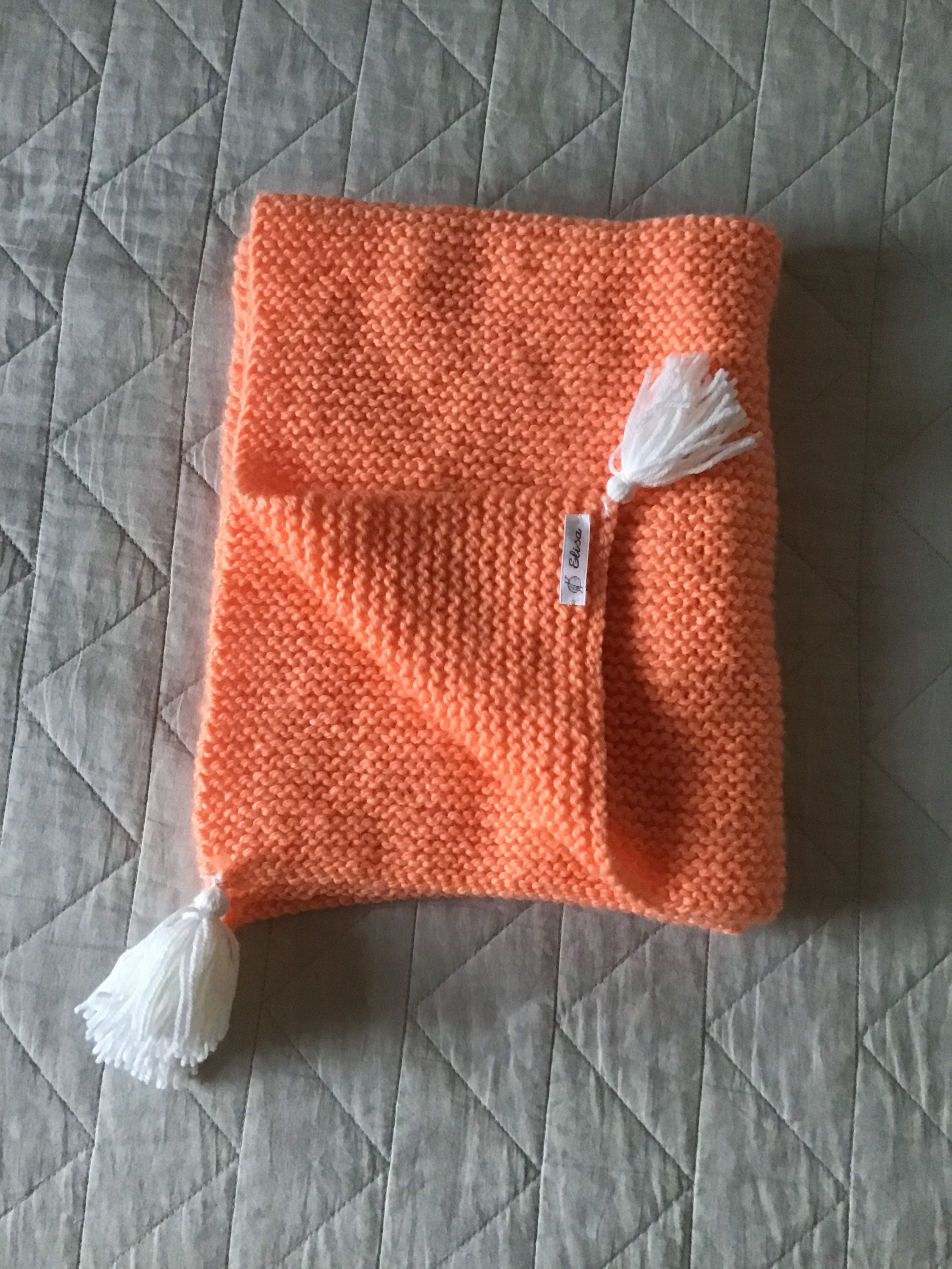 Couverture Bébé Tricot Fait MainOrangé Doux/Pompons Blancs Landau Poussette Cadeau Naissance